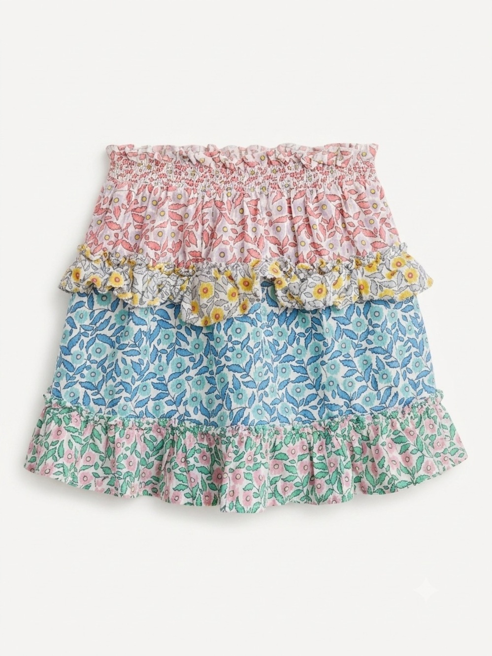 Mini Boden Tiered Floral Ruffle Skort in Pink, Blue & Yellow